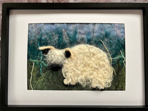 Black Nose Valias. Wet felted 2D picture.